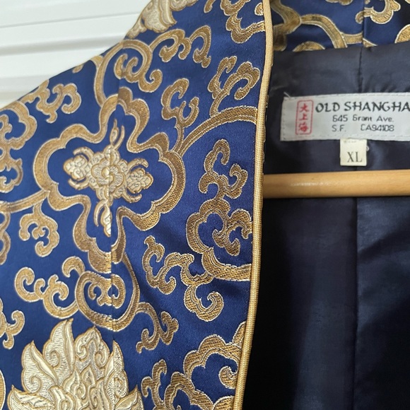 MANDARIN 100% SILK  ROYAL BLUE & GOLD THREAD HAND EMBROIDERED JACKET - Picture 8 of 13